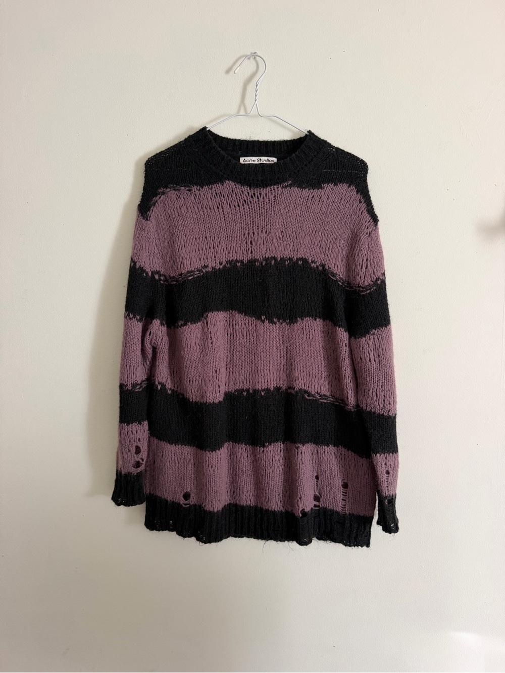 acne studios distressed mohair purple/black sweater